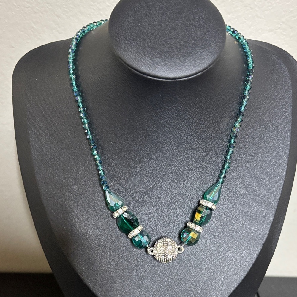 Glass Beaded Disco Ball Magnetic Front Closure Elegant Necklace